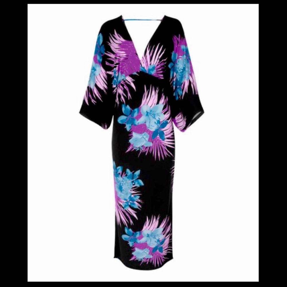 Venus black and purple floral V-neck maxi dress